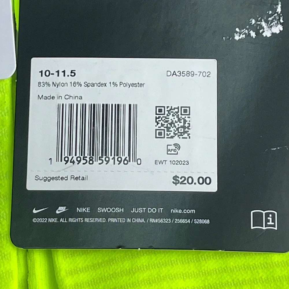 Nike Spark Running Socks Mens 10-11.5 Lightweight Dri-FIT‎ Volt Green No Show